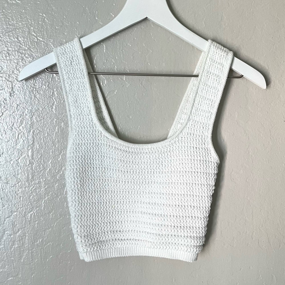 H&M White Crochet Knit Crop Tank Top